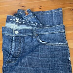 7 for all Mankind Mens Relaxed Front Button Wide Leg, Mid weight, Mid Wash Jeans